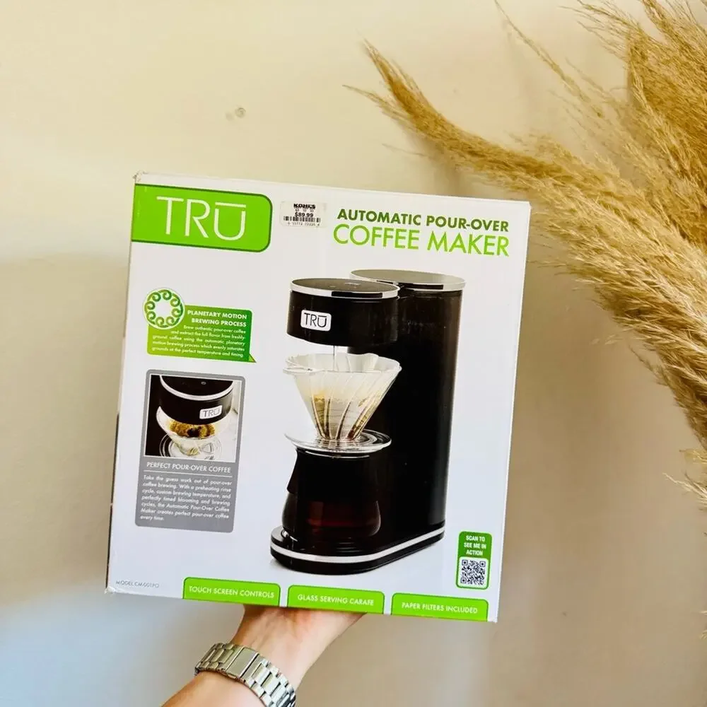 NEW TRU Black Automatic Pour Over Coffee Maker Digital Touch Screen Machine